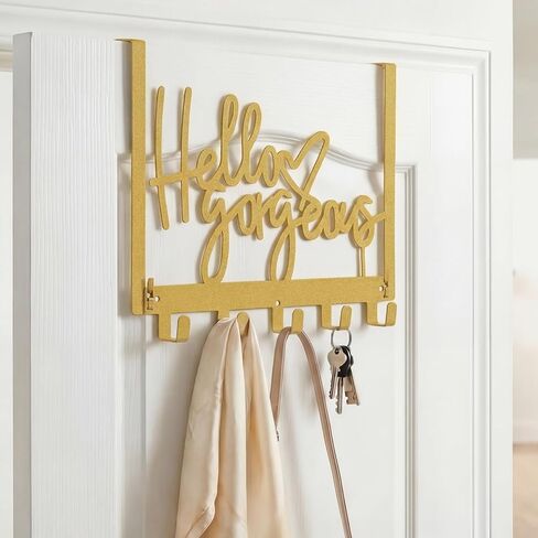 Sieral "Hello Gorgeous Over The Door Hook Rack – Gold Decorative Towel Hanger with Hooks, No Drill Wall Mount for Bathroom Bedroom Entryway, Fits Doors 1.4"–1.8" Thick in Saudi Arabia
