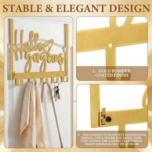 Sieral "Hello Gorgeous Over The Door Hook Rack – Gold Decorative Towel Hanger with Hooks, No Drill Wall Mount for Bathroom Bedroom Entryway, Fits Doors 1.4"–1.8" Thick in Saudi Arabia