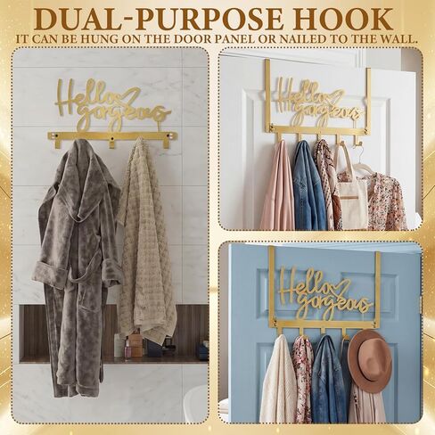 Sieral "Hello Gorgeous Over The Door Hook Rack – Gold Decorative Towel Hanger with Hooks, No Drill Wall Mount for Bathroom Bedroom Entryway, Fits Doors 1.4"–1.8" Thick in Saudi Arabia