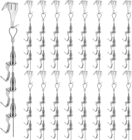 8PCS Adjustable Picture Hanging Wire Kit(6.56FT, 3 Hooks) Picture Rail Hanging System Sturdy Gallery Display Rail Rope with 3 Hooks for Exhibition Art Gallery Frames Display in Saudi Arabia