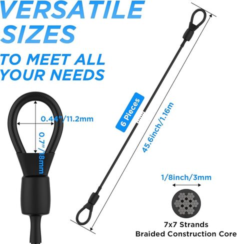 SDTC Tech 4 ft x 1/8" Balck Steel Security Cable with Double Loops | Flexible Braided Stainless Steel Coated | Weatherproof Anti-Theft Bike Lock Cable Wire for Luggage, Bike, U Lock (6PCS) in Saudi Arabia