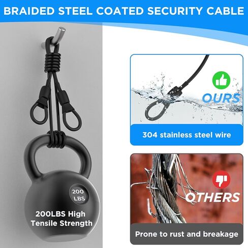 SDTC Tech 4 ft x 1/8" Balck Steel Security Cable with Double Loops | Flexible Braided Stainless Steel Coated | Weatherproof Anti-Theft Bike Lock Cable Wire for Luggage, Bike, U Lock (6PCS) in Saudi Arabia