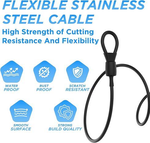 SDTC Tech 4 ft x 1/8" Balck Steel Security Cable with Double Loops | Flexible Braided Stainless Steel Coated | Weatherproof Anti-Theft Bike Lock Cable Wire for Luggage, Bike, U Lock (6PCS) in Saudi Arabia