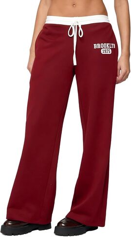 Women Low Rise Baggy Sweatpants Y2k Number Graphic Wide Leg Drawstring Loose Joggers Athletic Straight Lounge Pants in Saudi Arabia