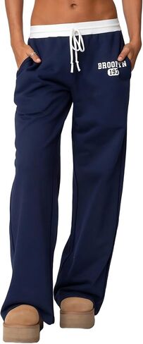 Women Low Rise Baggy Sweatpants Y2k Number Graphic Wide Leg Drawstring Loose Joggers Athletic Straight Lounge Pants in Saudi Arabia