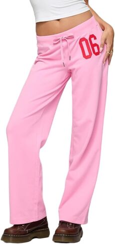 Women Low Rise Baggy Sweatpants Y2k Number Graphic Wide Leg Drawstring Loose Joggers Athletic Straight Lounge Pants in Saudi Arabia