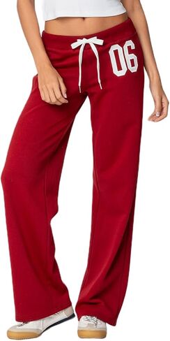 Women Low Rise Baggy Sweatpants Y2k Number Graphic Wide Leg Drawstring Loose Joggers Athletic Straight Lounge Pants in Saudi Arabia