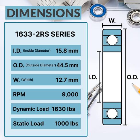 PGN (2 Pack) 1633-2RS Bearing - Lubricated Chrome Steel Sealed Ball Bearing in Saudi Arabia