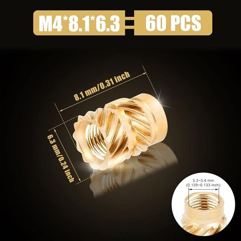 60 قطعة صواميل نحاسية مطبوعة ثلاثية الأبعاد، M4x8.1x6.3mm M4 صواميل نحاسية مخرشة خيط أنثى صامولة تضمين الحرارة لأجزاء الطباعة ثلاثية الأبعاد Loptop غلاف بلاستيكي للسيارات in Saudi Arabia