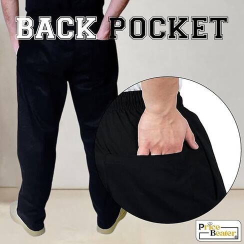 PRICE BEATER Men’s Chef Pants, Poly Cotton Classic Professional Kitchen Uniform, Elastic Waist Culinary Workwear in Saudi Arabia