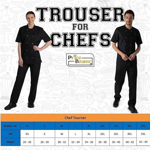 PRICE BEATER Men’s Chef Pants, Poly Cotton Classic Professional Kitchen Uniform, Elastic Waist Culinary Workwear in Saudi Arabia