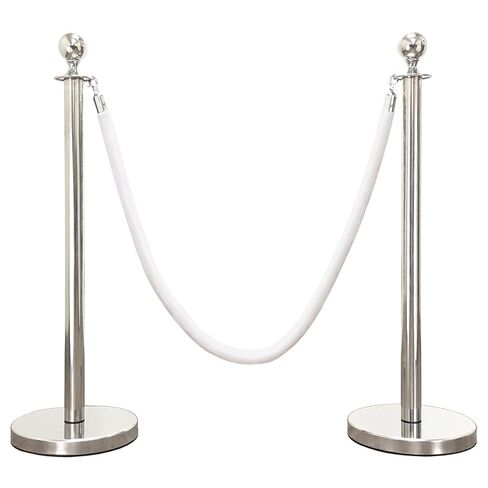 Mirror Crown Top Decorative Rope Safety Queue Stanchion Barrier in 3 pcs Set, VIP Crowd Control (72" White Velvet) in Saudi Arabia
