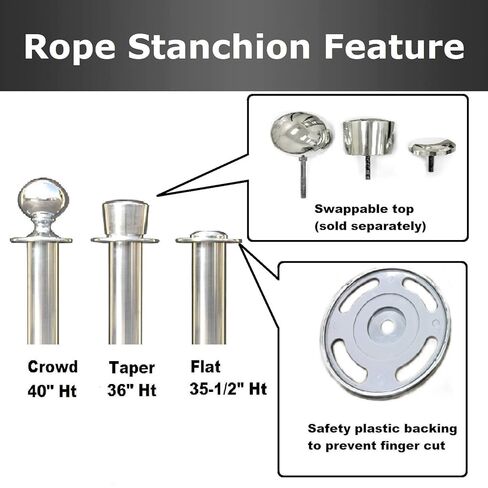 Mirror Crown Top Decorative Rope Safety Queue Stanchion Barrier in 3 pcs Set, VIP Crowd Control (72" White Velvet) in Saudi Arabia