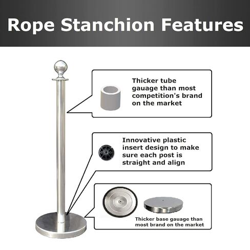 Mirror Crown Top Decorative Rope Safety Queue Stanchion Barrier in 3 pcs Set, VIP Crowd Control (72" White Velvet) in Saudi Arabia