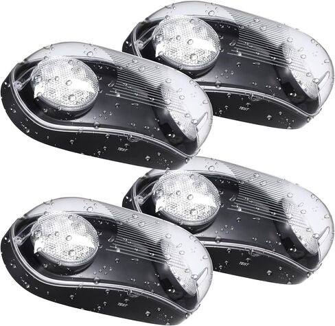 إضاءة الطوارئ LED من LEONLITE، ضوء الطوارئ في الموقع الرطب مع بطارية احتياطية، مصابيح خروج تجارية للأعمال، رأسان قابلان للتعديل، مدرج في قائمة UL وFCC، 120/277 فولت، IP65 مقاوم للماء، أسود، حزمة من 4 in Kuwait