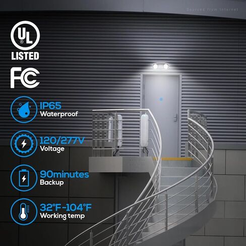 إضاءة الطوارئ LED من LEONLITE، ضوء الطوارئ في الموقع الرطب مع بطارية احتياطية، مصابيح خروج تجارية للأعمال، رأسان قابلان للتعديل، مدرج في قائمة UL وFCC، 120/277 فولت، IP65 مقاوم للماء، أسود، حزمة من 4 in Kuwait