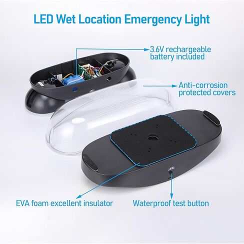إضاءة الطوارئ LED من LEONLITE، ضوء الطوارئ في الموقع الرطب مع بطارية احتياطية، مصابيح خروج تجارية للأعمال، رأسان قابلان للتعديل، مدرج في قائمة UL وFCC، 120/277 فولت، IP65 مقاوم للماء، أسود، حزمة من 4 in Kuwait