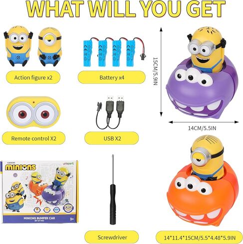 YOLOPARK Minions Remote Control Car,Despicable Me RC Stuart Bumper Cars with Light & Sound Effect,360° Rotating Minion Figure Bump and Eject Toys,Christmas Birthday Gifts for Ages 3+ Year Old in Saudi Arabia