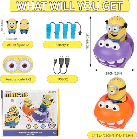 YOLOPARK Minions Remote Control Car,Despicable Me RC Stuart Bumper Cars with Light & Sound Effect,360° Rotating Minion Figure Bump and Eject Toys,Christmas Birthday Gifts for Ages 3+ Year Old in Saudi Arabia