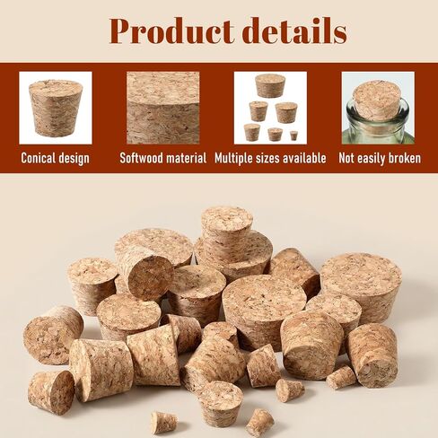 30 PCS Cork Stoppers Assorted Sizes Corks for Wine Bottles for Crafts Natural Corks Wooden Cork Plugs Tapered for Wine Beer Bottles DIY Crafts in Saudi Arabia