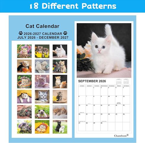2026-2027 Calendar - 18 Monthly 2026-2027 Wall Calendar, Jan. 2026 - Jun. 2027, Cat Calendar with Unruled Blocks, Wall Calendar for Office School Home Planning, Calendars Wall 12" x 24"(Open) in Saudi Arabia