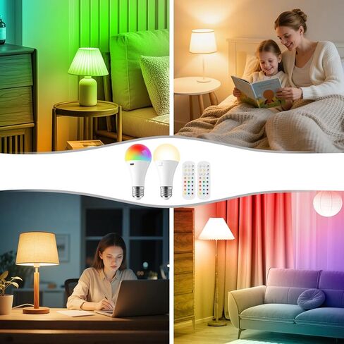 2Pack E26 Rechargeable Light Bulbs with Remote, A19 40W Equivalent Bulb, Soft Warm White 2700K, 400LM Dimmable 5W LED Light Bulb with 15 Colors 3 Timer for Non-Wired Lamp Sconce, Touch, Remote Control in Saudi Arabia