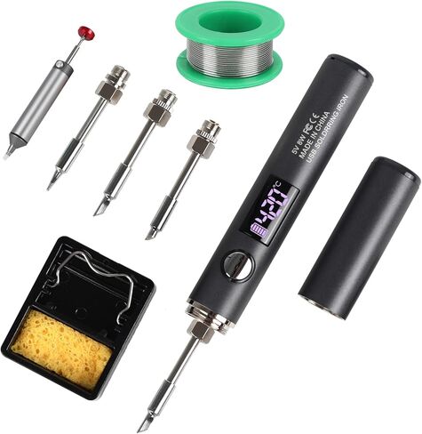 Cordless Soldering Iron Kit, Rechargeable USB-C Soldering Pen with OLED Screen, Portable Battery Powered Solder Iron for Electronics Repair, Includes 3 Tips & Lead-Free Solder Wire in Saudi Arabia