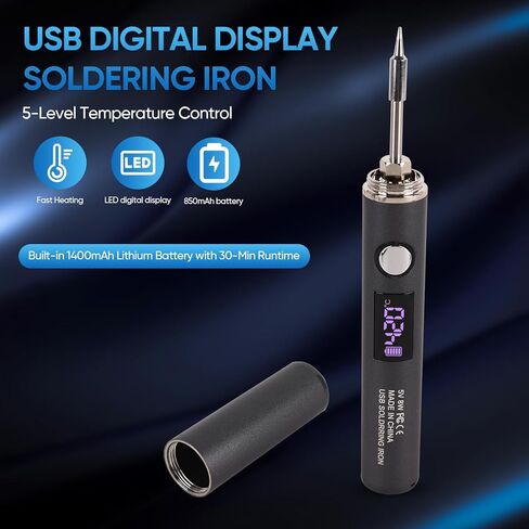 Cordless Soldering Iron Kit, Rechargeable USB-C Soldering Pen with OLED Screen, Portable Battery Powered Solder Iron for Electronics Repair, Includes 3 Tips & Lead-Free Solder Wire in Saudi Arabia