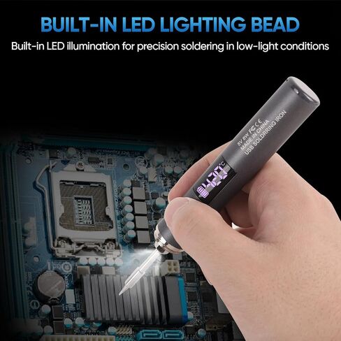 Cordless Soldering Iron Kit, Rechargeable USB-C Soldering Pen with OLED Screen, Portable Battery Powered Solder Iron for Electronics Repair, Includes 3 Tips & Lead-Free Solder Wire in Saudi Arabia
