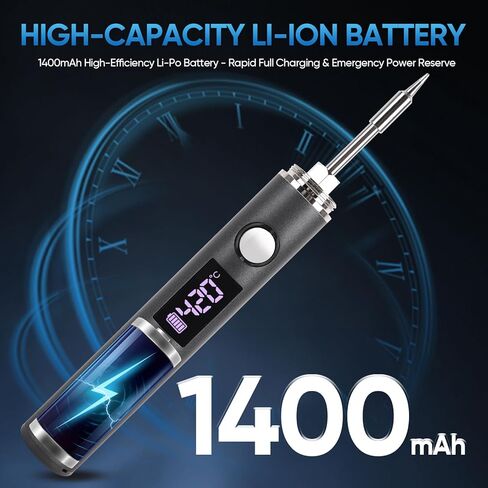 Cordless Soldering Iron Kit, Rechargeable USB-C Soldering Pen with OLED Screen, Portable Battery Powered Solder Iron for Electronics Repair, Includes 3 Tips & Lead-Free Solder Wire in Saudi Arabia