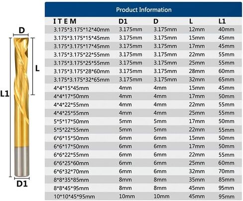 1pcs Square Nose End Mill 2 Flute UP Down CNC Router Bit 3.175/4/6/8/10mm Shank Carbide Milling Cutter in Saudi Arabia