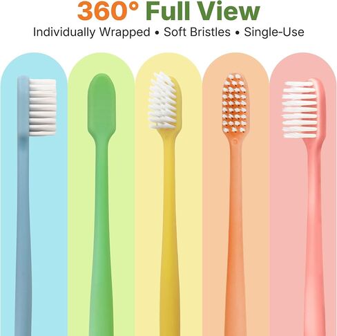 40 عبوة من فرش الأسنان للاستعمال مرة واحدة - شعيرات ناعمة ملفوفة بشكل فردي للاستخدام الفردي للبالغين والأطفال، السفر في فندق ضيوف مكتب الأسنان، التبرع بالنظافة في حالات الطوارئ، تصميم بسيط 5 ألوان in Kuwait