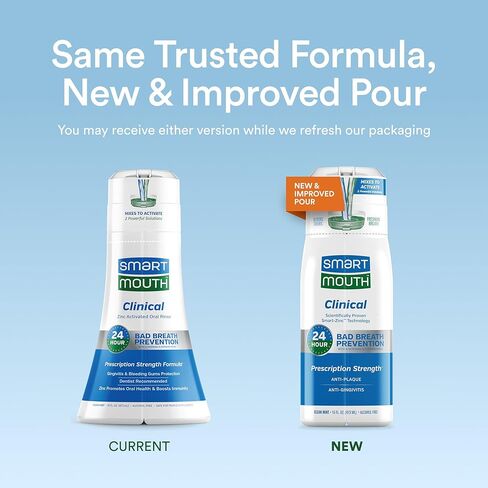 حزمة غسول الفم المنشط بالزنك من SmartMouth Clinical & Dry Mouth - دعم اللثة الصحي وتخفيف جفاف الفم بشكل فوري - نفس منعش فوري - خالي من السكر والغلوتين والكحول - نعناع - 16 أونصة سائلة لكل منهما in Kuwait