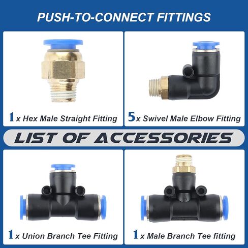 مجموعة أنابيب فراغ PU ومجموعة تركيبات قفل الدفع 1/8 "NPT إلى 1/4" أنابيب للملف اللولبي لبوابة النفايات للمركبات ذات الشحن التوربيني in Kuwait