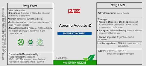 Abroma Augusta Mother Tincture (Q) 30ml - Sold By Sagar Homeo Stores and Clinic in Saudi Arabia