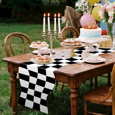 Preboun 2 Pcs Wonderland Party Table Runner Tea Party Table Decor Black and White Checkerboard Tables Runner Decoration for Wonderland Birthday Baby Shower Decorations, 12 x 72 Inches in Saudi Arabia