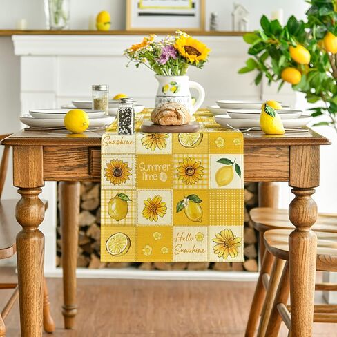 وضع Artoid عباد الشمس الليمون 210 GSM Hello Sunshine Summer Table Runner، ديكور طاولة الطعام الموسمية للمطبخ لديكور المنزل والحفلات 13x72 بوصة in Saudi Arabia