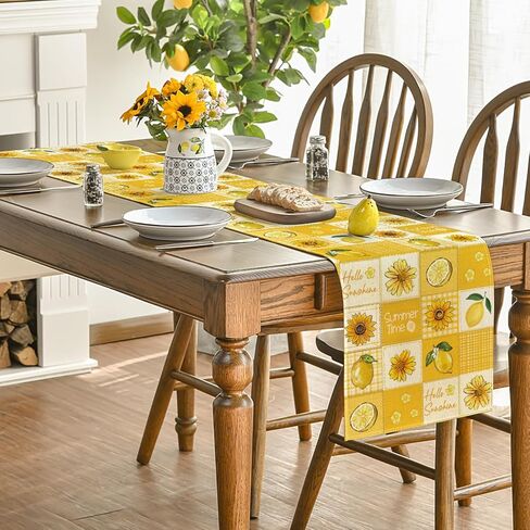 وضع Artoid عباد الشمس الليمون 210 GSM Hello Sunshine Summer Table Runner، ديكور طاولة الطعام الموسمية للمطبخ لديكور المنزل والحفلات 13x72 بوصة in Saudi Arabia