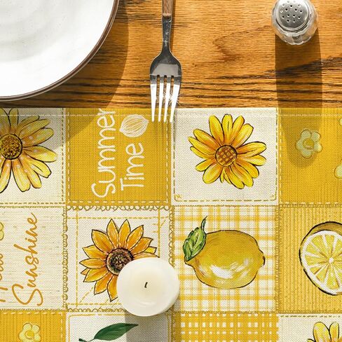 وضع Artoid عباد الشمس الليمون 210 GSM Hello Sunshine Summer Table Runner، ديكور طاولة الطعام الموسمية للمطبخ لديكور المنزل والحفلات 13x72 بوصة in Saudi Arabia