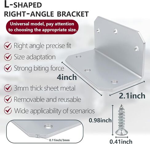 4 Pack 4-Inch Heavy Duty L Brackets and 24pcs Screw- alvanized 90° Corner Braces for Wood, 4"x2"x2" Steel Right Angle Brackets for Furniture, Fences, Decks & Shelves – Rust-Resistant Metal Bracing in Saudi Arabia