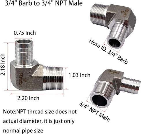 2 قطعة 304 الفولاذ المقاوم للصدأ خرطوم الكوع الشائك 3/4 "بارب إلى 3/4" NPT ذكر محول بارب تركيبات للغازات والمياه والزيوت وأنظمة الوقود in Saudi Arabia