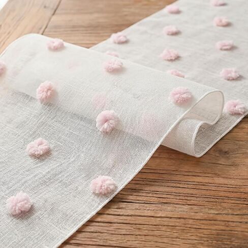 Artoid Mode Pink Blue Yellow Pom Pom Tulle Table Runner, Seasonal Washable Kitchen Dining Table Decoration for Home Party Decor 12x72 Inch in Saudi Arabia