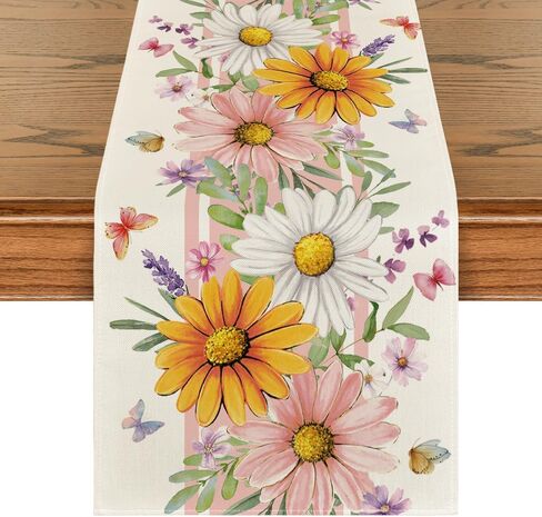 Artoid Mode Pink Daisy Leaves 210 GSM Spring Table Runner, Seasonal Summer Kitchen Dining Table Decoration for Home Party Decor 13x72 Inch in Saudi Arabia