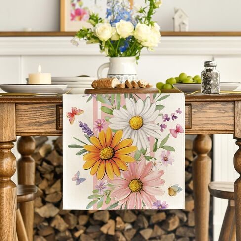 Artoid Mode Pink Daisy Leaves 210 GSM Spring Table Runner, Seasonal Summer Kitchen Dining Table Decoration for Home Party Decor 13x72 Inch in Saudi Arabia