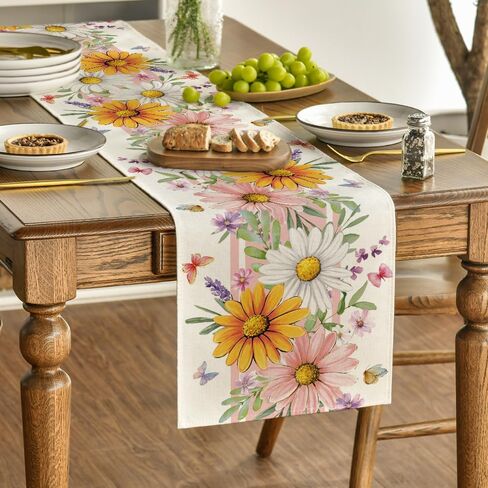 Artoid Mode Pink Daisy Leaves 210 GSM Spring Table Runner, Seasonal Summer Kitchen Dining Table Decoration for Home Party Decor 13x72 Inch in Saudi Arabia