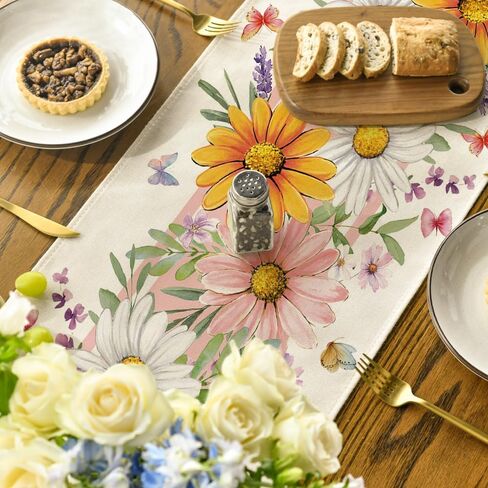 Artoid Mode Pink Daisy Leaves 210 GSM Spring Table Runner, Seasonal Summer Kitchen Dining Table Decoration for Home Party Decor 13x72 Inch in Saudi Arabia