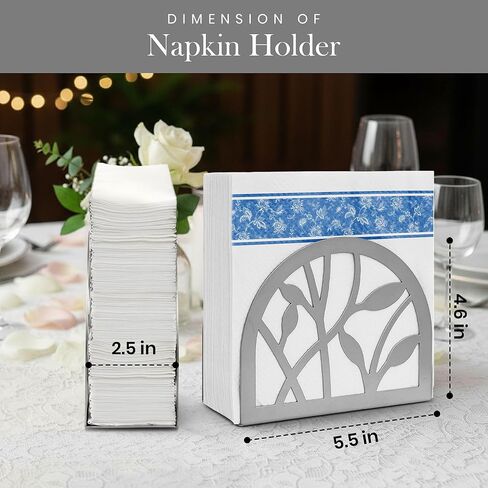 Napkin Holder for Table | Upright Napkin Stand with Decorative Leaf & Branch Design, Modern Metal Napkin Holder for Kitchen, Dining, Café, Office | Rust-Resistant Silver Finish in Saudi Arabia