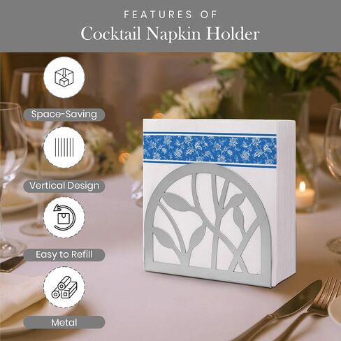 Napkin Holder for Table | Upright Napkin Stand with Decorative Leaf & Branch Design, Modern Metal Napkin Holder for Kitchen, Dining, Café, Office | Rust-Resistant Silver Finish in Saudi Arabia