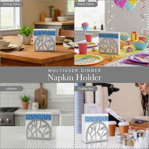 Napkin Holder for Table | Upright Napkin Stand with Decorative Leaf & Branch Design, Modern Metal Napkin Holder for Kitchen, Dining, Café, Office | Rust-Resistant Silver Finish in Saudi Arabia