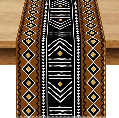 Black History Month African Print Table Runner Kwanzaa Vintage Tribal Traditional Mudcloth Pattern for Dining Room Home Kitchen Island Decor in Saudi Arabia